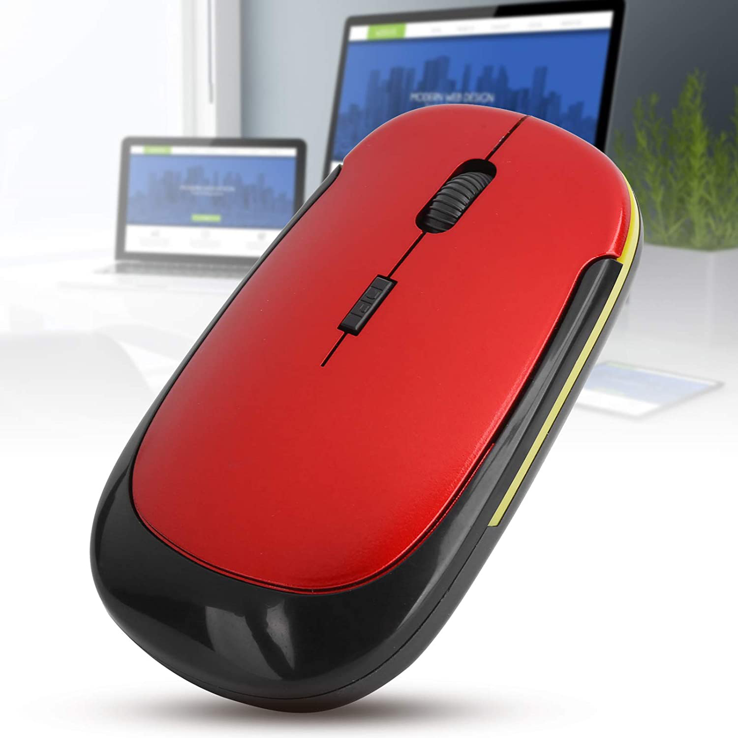Wireless Mouse 2.4G Wreless Frequency Hopping Adjustable Optical USB Receiver Notebook Computer Accessories 1600dpi Silent Micro Motion Design Lightweight and Portable(Red)
