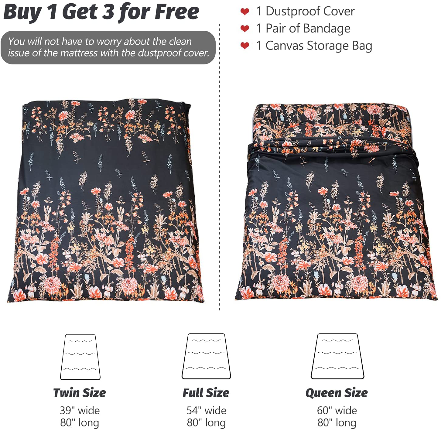 Floral Japanese Futon Floor Mattress, Bed Mattress Topper with Roll Up Design 