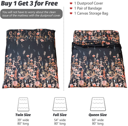 Floral Japanese Futon Floor Mattress, Bed Mattress Topper with Roll Up Design 