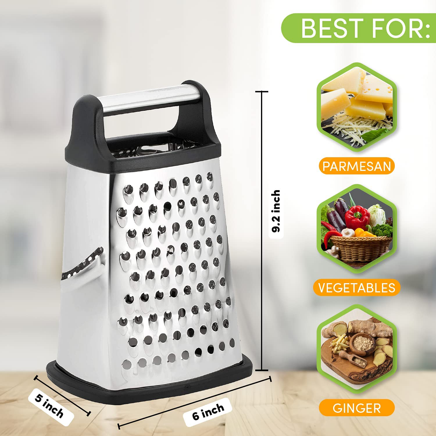 Spring Chef Professional Box Grater, Stainless Steel with 4 Sides, Best for Parmesan Cheese, Vegetables, Ginger, XL Size, Pink Lemonade