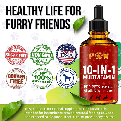 10 In 1 Cat & Dog Multivitamin - Hip & Joint Vitamins For Dogs + Vitamins C, D, B1-12 - Cranberry Supplement For Dogs & Cat Vitamins - Bladder, Kidney, Skin, Joint Support - Glucosamine Dog Supplement