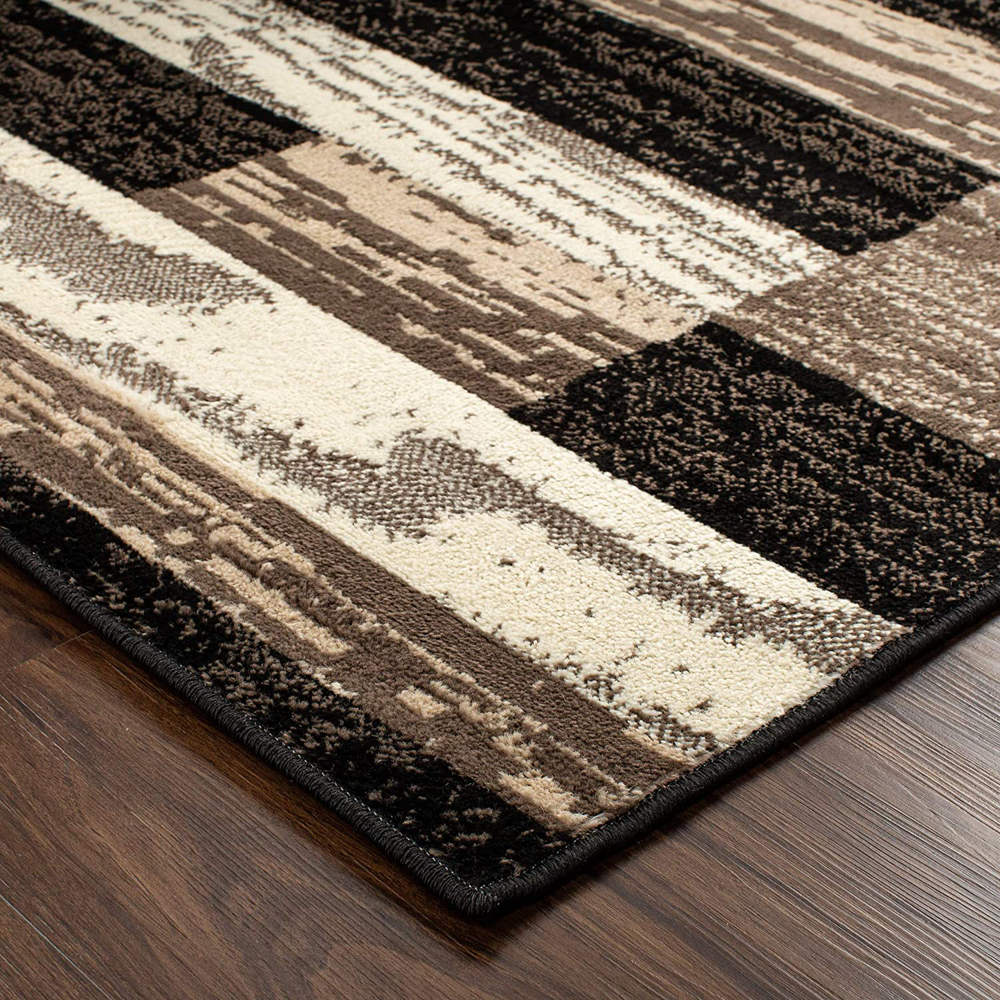 SUPERIOR Rockwood Modern Geometric Patchwork Polypropylene Indoor Area Rug or Runner with Jute Backing, 2'6" X 8', Light Blue/Beige