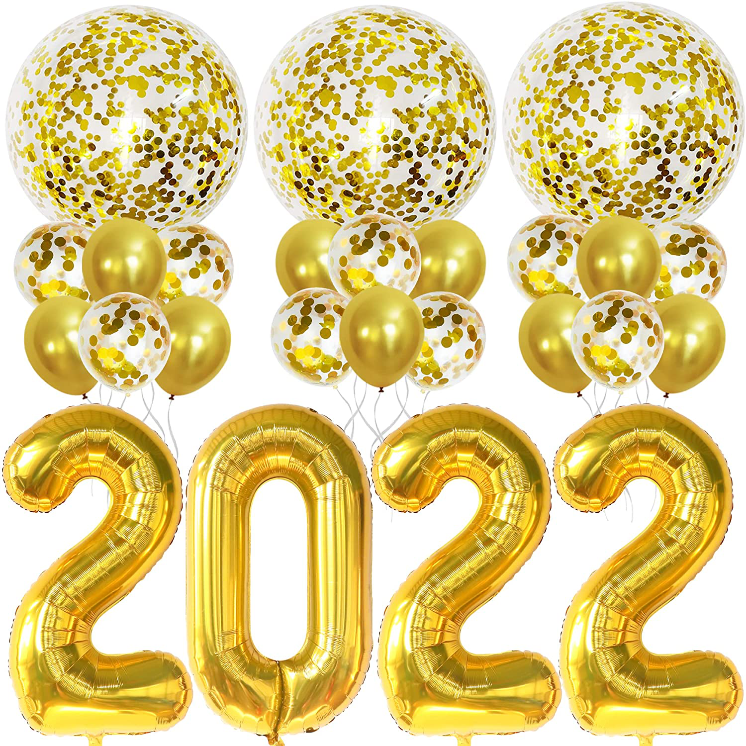 Gold Happy New Year Decorations 2022 Kit - Big 40 Inch 2022 Balloons with 36 Inch Gold Confetti Balloons