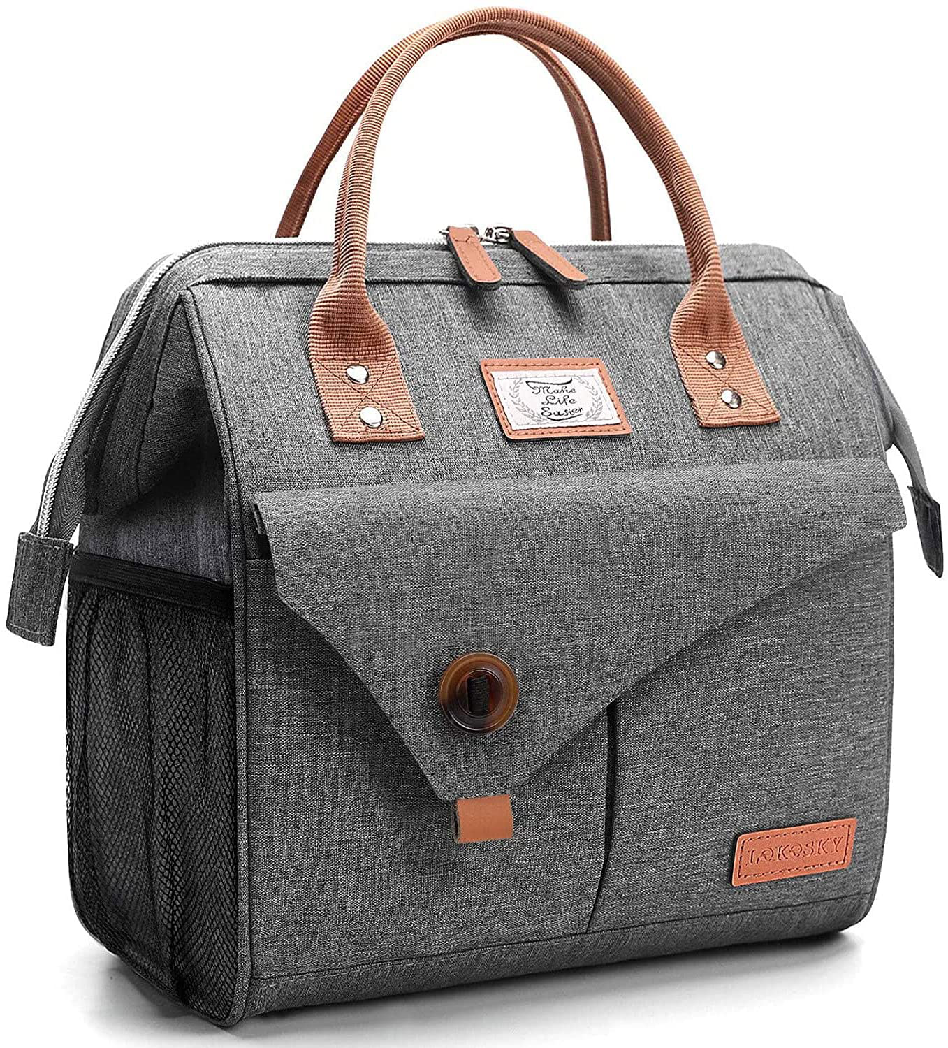 Lekesky Insulated Lunch Bag for Women Leakproof Wide Open Lunch Box Reusable Lunch Cooler Bag for Adults Work, Black