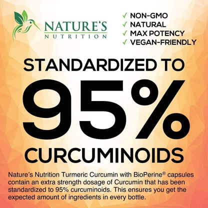 Turmeric Curcumin with BioPerine & Ginger 95% Curcuminoids 1950mg - Black Pepper for Absorption, Made in USA, Natural Immune Support, Turmeric Ginger Supplement by Natures Nutrition - 60 Capsules