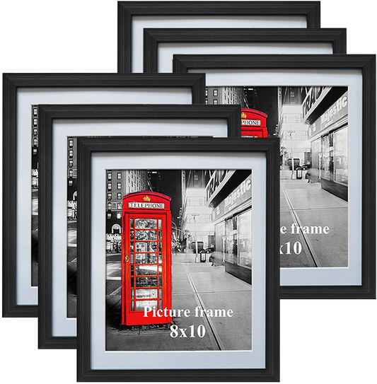 8x10 Black Picture Frames with Mat for Wall or Table Top Decoration, Set of 6