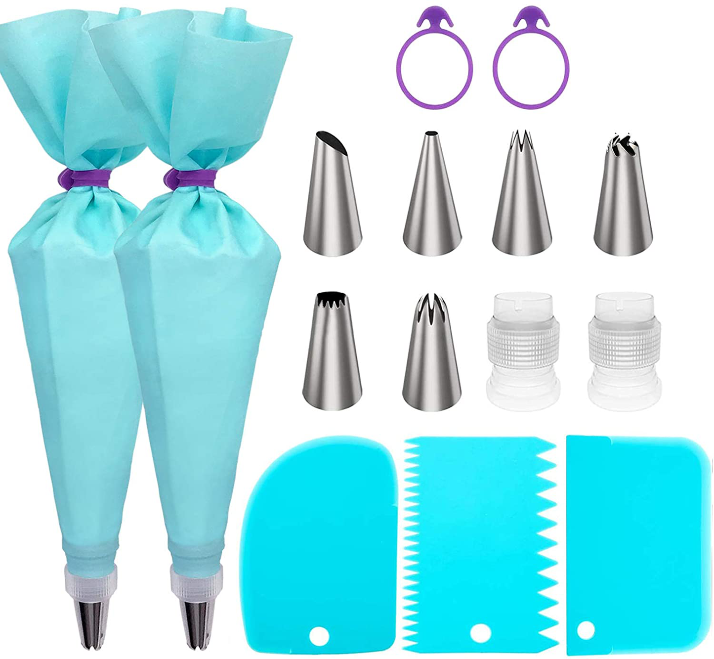 Piping Bags and Tips Set, Cake Decorating Supplies for Baking with Reusable Pastry Bags and Tips, Standard Converters, Silicone Rings, Cake Decorating Tools for Cookie Icing, Cake, Cupcake