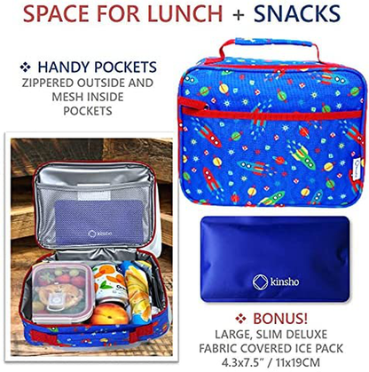 Lunch Bag with Water Bottle and Ice Pack Set, Girls Lunch-Box Set for School or Toddler Daycare, Kids Container for Lunches Snacks, Pink Unicorn