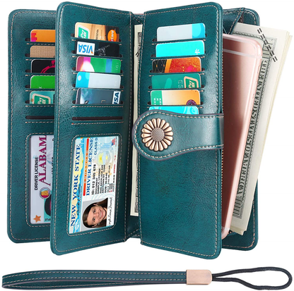 Lavemi Womens Large Capacity RFID Blocking Leather Wristlet Clutch Wallets Card Holder