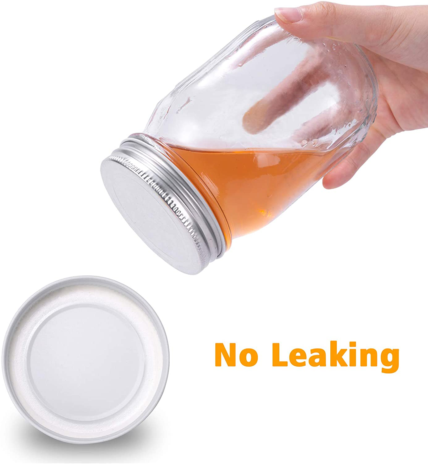 2 or 6 Pack Glass Regular Mouth Mason Jar Silver Metal Lids plus Plastic Lids Pint Mason Jar Ideal for Canning
