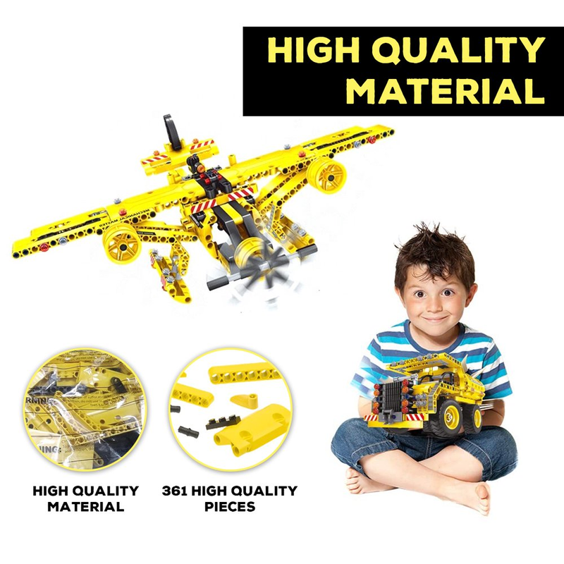 2-in-1 Dump Truck or Airplane - 361 Pcs Creative Bricks Engineering Building Blocks Kit