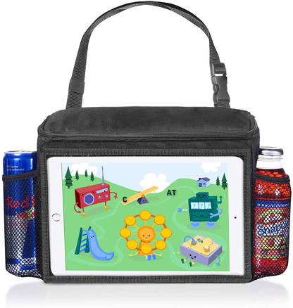 lebogner Insulated Car Seat Back Organizer + iPad and Tablet Holder, Auto Driver Or Passenger Accessories Organizer, Vehicle Front Seat Caddy, Personal Travel Cooler Storage Bag for Adults & Kids