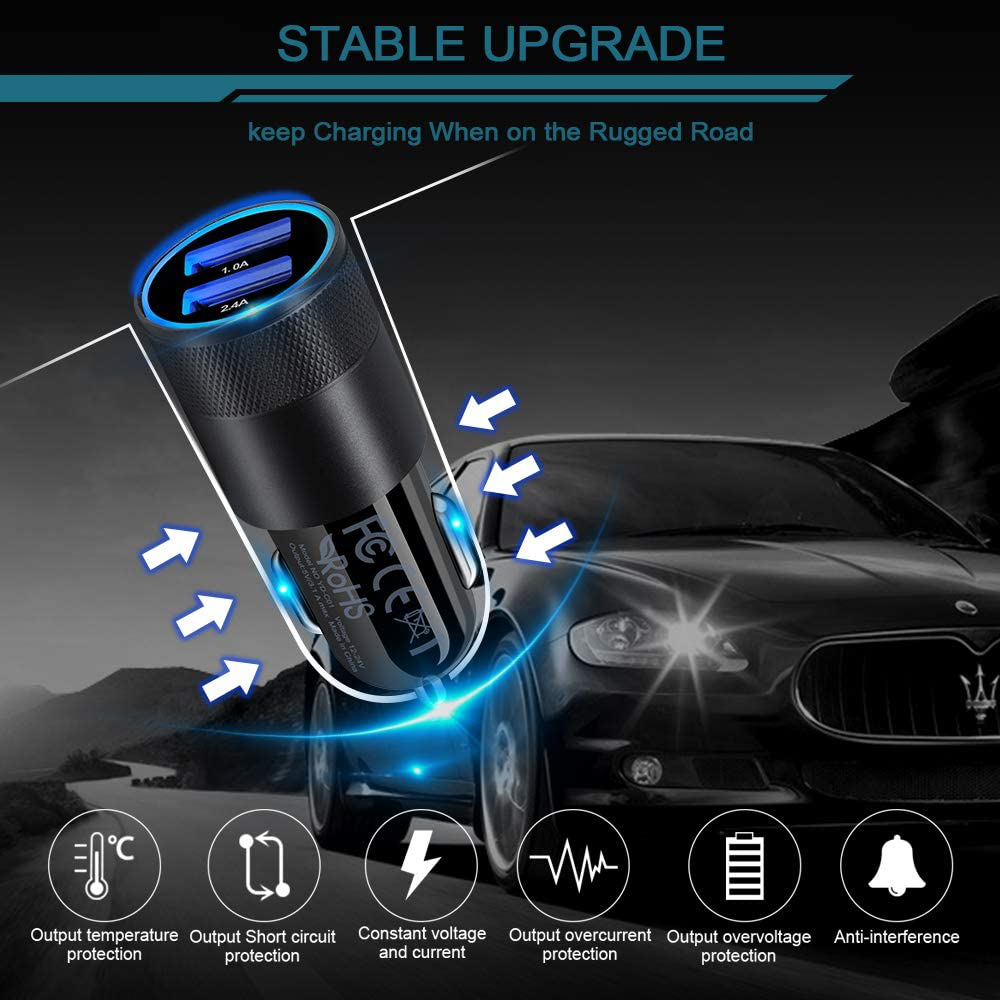 Car Charger, [2Pack] 3.4a Fast Charge Dual Port USB Cargador Carro Lighter Adapter for iPhone X XR XS Max 8 Plus 7s 6s 12 11 Pro Max, iPad, Samsung Galaxy S21+ S10 Plus S7 j7 S10e S9 Note 8, LG, GPS