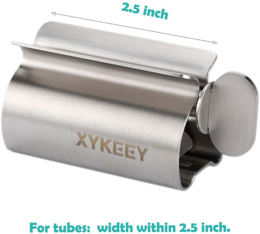 XYKEEY Toothpaste Tube Squeezer - Set of 2 Toothpaste Squeezer Rollers, Metal Toothpaste Tube Wringer Seat Holder Stand (Stainless Steel)
