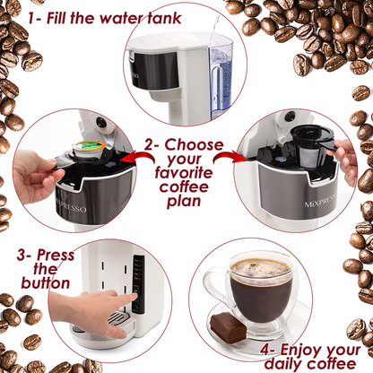 Mixpresso Single Serve 2 in 1 Coffee Brewer K-Cup Pods Compatible & Ground Coffee,Compact Coffee Maker Single Serve With 30 oz Detachable Reservoir, 5 Brew Size and Adjustable Drip Tray ( (Grey)