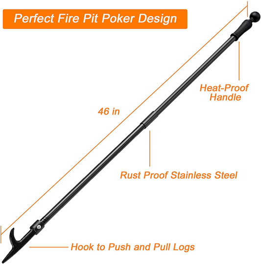 BsBsBest Fire Poker for Fire Pit, 31 Inch Extra Long Portable Campfire Poker for Fireplace, Camping, Wood Stove, Outdoor and Indoor Use, Rust Resistant Stainless Steel Black Finish