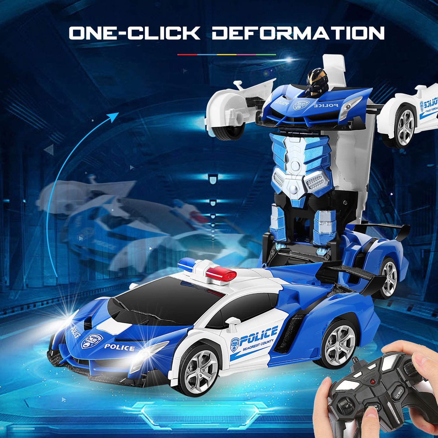 FIGROL Transform RC Car Robot, Remote Control Car Independent 2.4G Robot Deformation Car Toy with One Button Transformation & 360 Speed Drifting 1:18 Scale