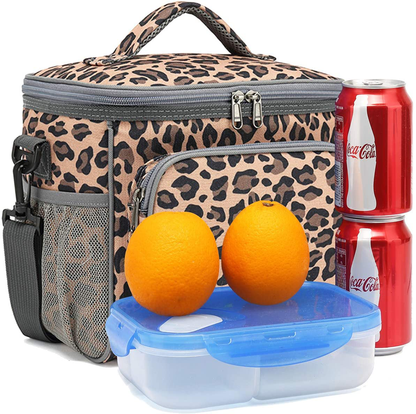FlowFly Insulated Reusable Lunch Bag Adult Large Lunch Box for Women and Men with Adjustable Shoulder Strap,Front Zipper Pocket and Dual Large Mesh Side Pockets, Flower