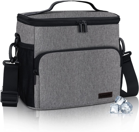 Leakproof Lunch Bag for Men Women Lunch Cooler Bag Insulated Lunch Box Organizer Large Lunch Bags with Adjustable Shoulder Strap Adult Reusable Lunchbag Work Picnic (Grey), by Gloppie