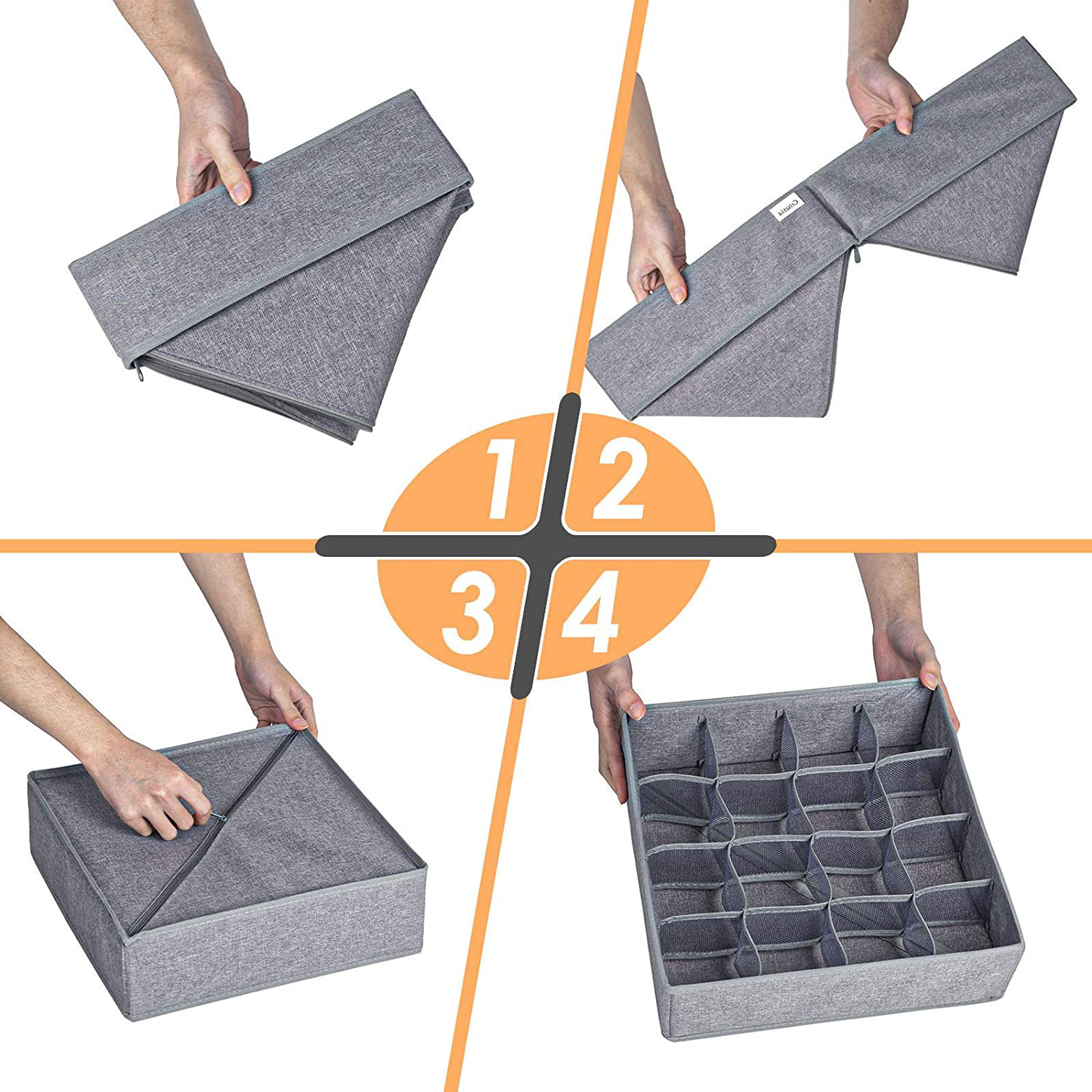 3 Pack Sock Underwear Organizer Dividers, 64 Cell Fabric Foldable Cabinet Closet Organizers and Storage Boxes for Storing Socks, Underwear, Ties (16+24+24 Cell, Black)