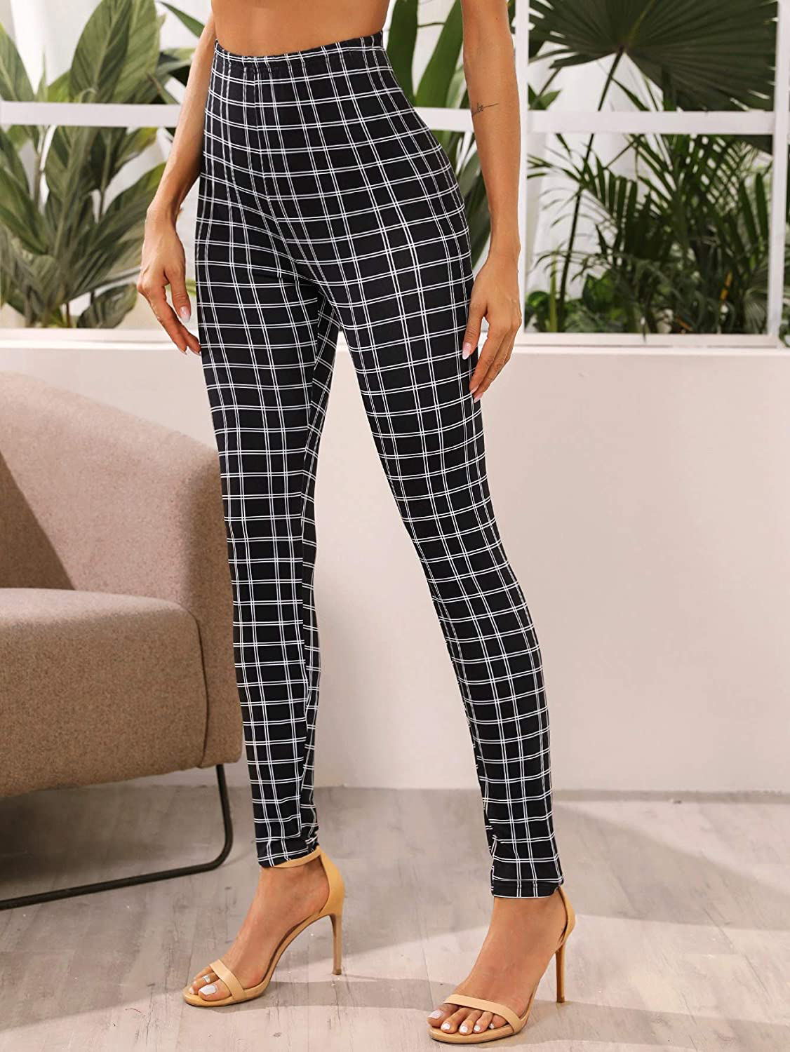 SOLY HUX Women's Pocket Side Elastic High Waist Elegant Trousers Skinny Pants