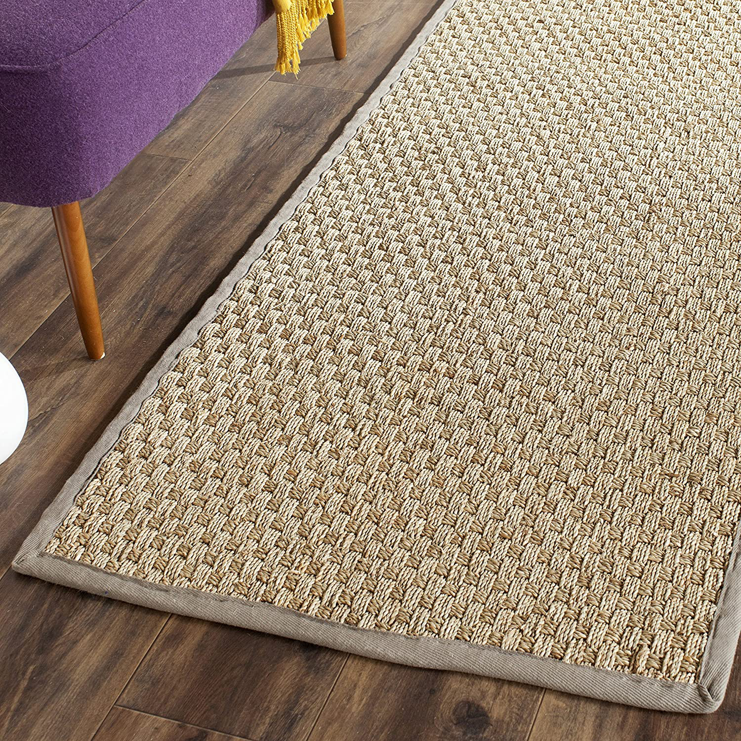 Safavieh Natural Fiber Collection NF114P Border Basketweave Seagrass Runner, 2'6" x 8' , Grey