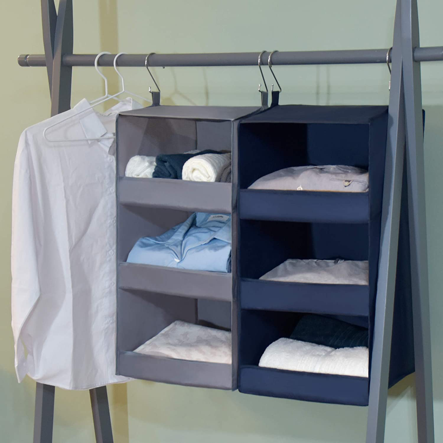 GRANNY SAYS 3-Shelf Hanging Closet Organizer, Collapsible Closet Hanging Shelves, Nursery Hanging Organizer, Navy, 28.9" H X 12.2" W X 12.2" D, 1-Pack