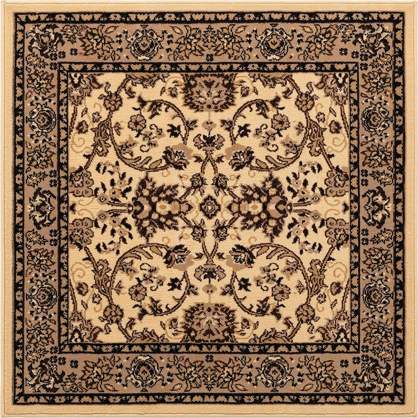 Unique Loom Kashan Traditional Floral Area Rug, 4 Feet, Ivory/Tan