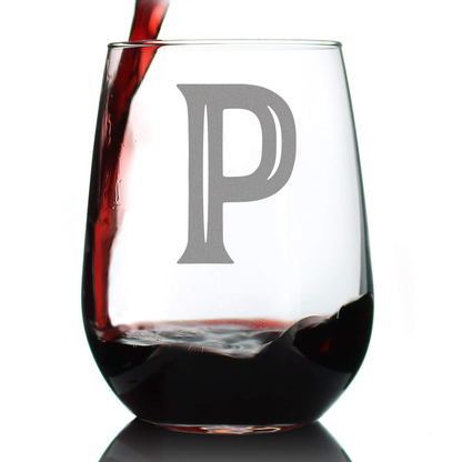 Monogram Bold Letter M - Stemless Wine Glass - Personalized Gifts for Women and Men - Large Engraved Glasses