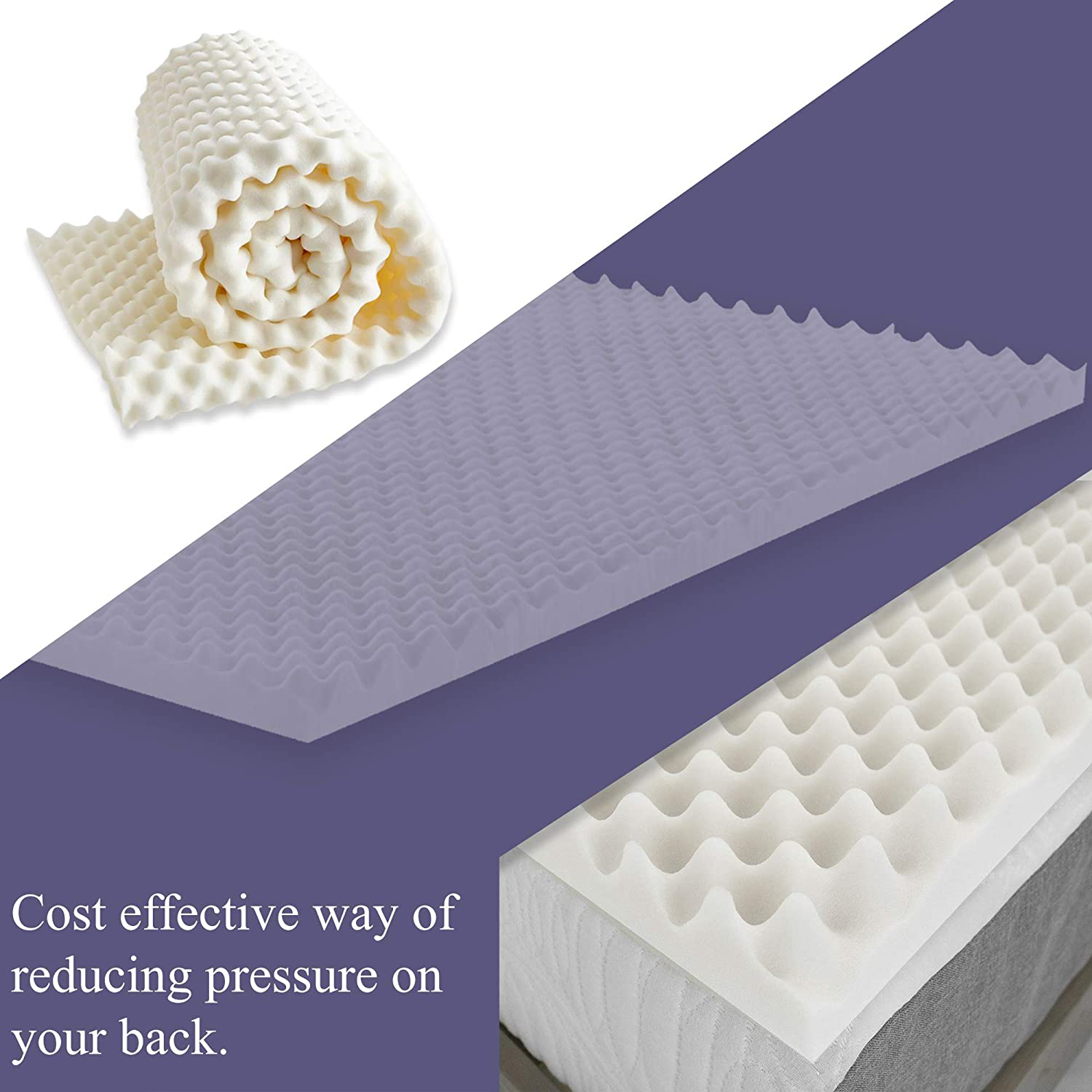 Zayton, 1-inch Convoluted Egg Shell Breathable Foam Topper, Adds Comfort to Mattress, Twin, White