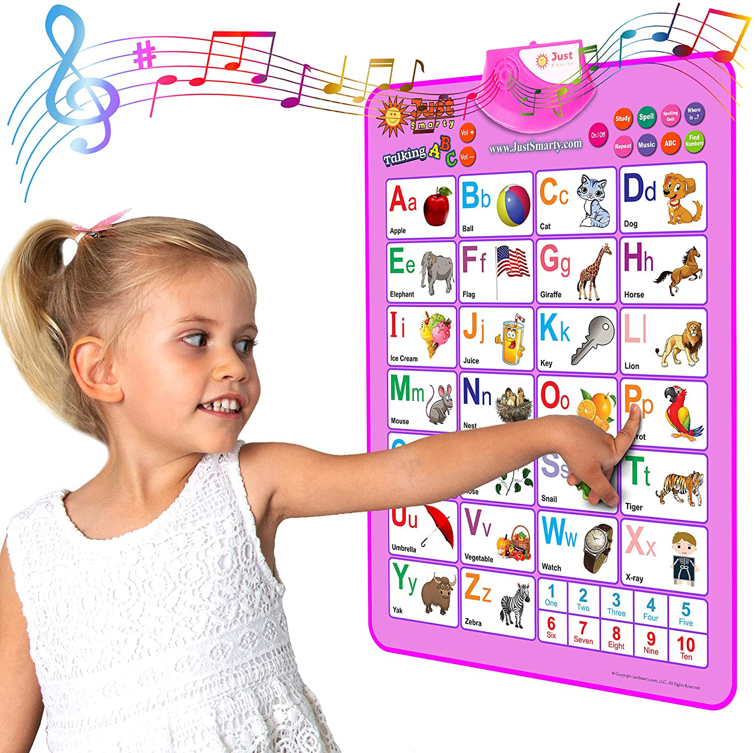 Just Smarty Interactive ABCs and 123s Learning Poster, Pink