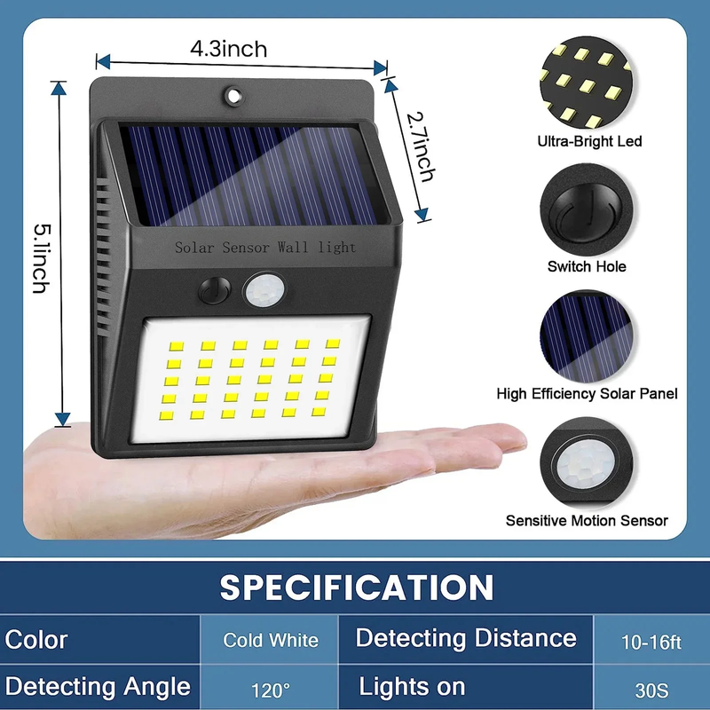 6-Pack Solar Motion Sensor Outdoor Lights, Waterproof Wireless Security Lighting