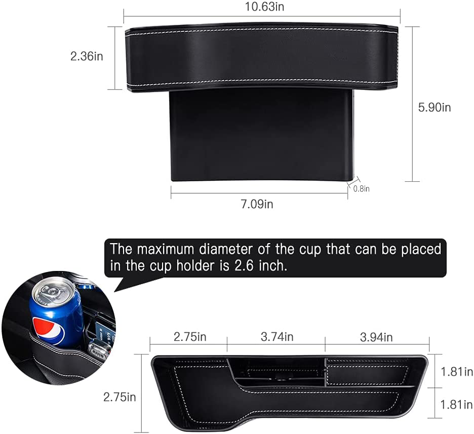OTRTSUCC 2 Pack Car Seat Storage Pockets Box, PU Leather Console Side Organizer, Auto Seat Gap Filler, Front Seat Organizer Stowing Tidying for Phone, Keys, Cards, Cigarette, Wallets, Sunglasses