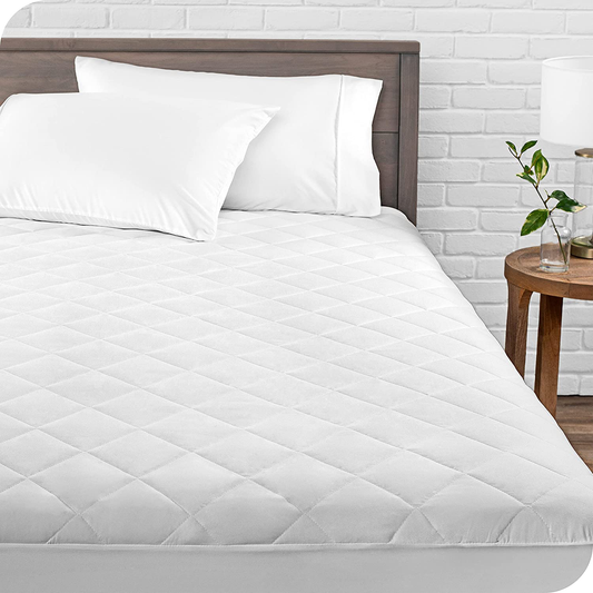 Bare Home Quilted Fitted Mattress Pad (Twin) - Cooling Mattress Topper - Easily Washable - Elastic Fitted Mattress Cover - Stretch-to-Fit up to 15 Inches Deep (Twin)