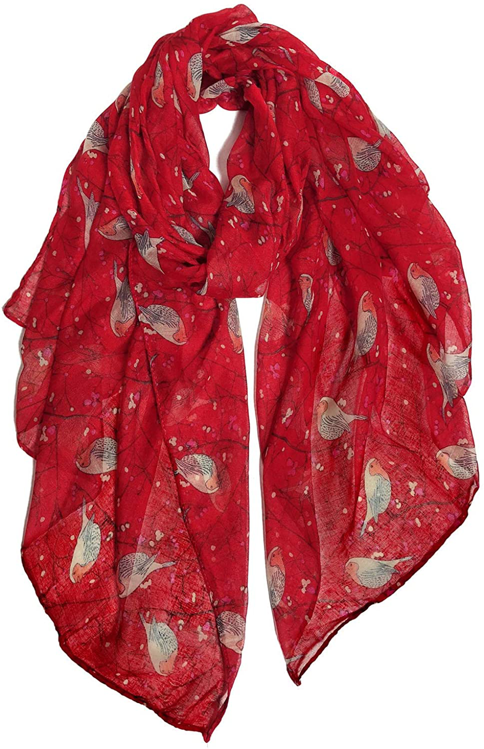 GERINLY Scarfs for Women Lightweight Floral Birds Print Cotton Scarves and Wraps for Holiday