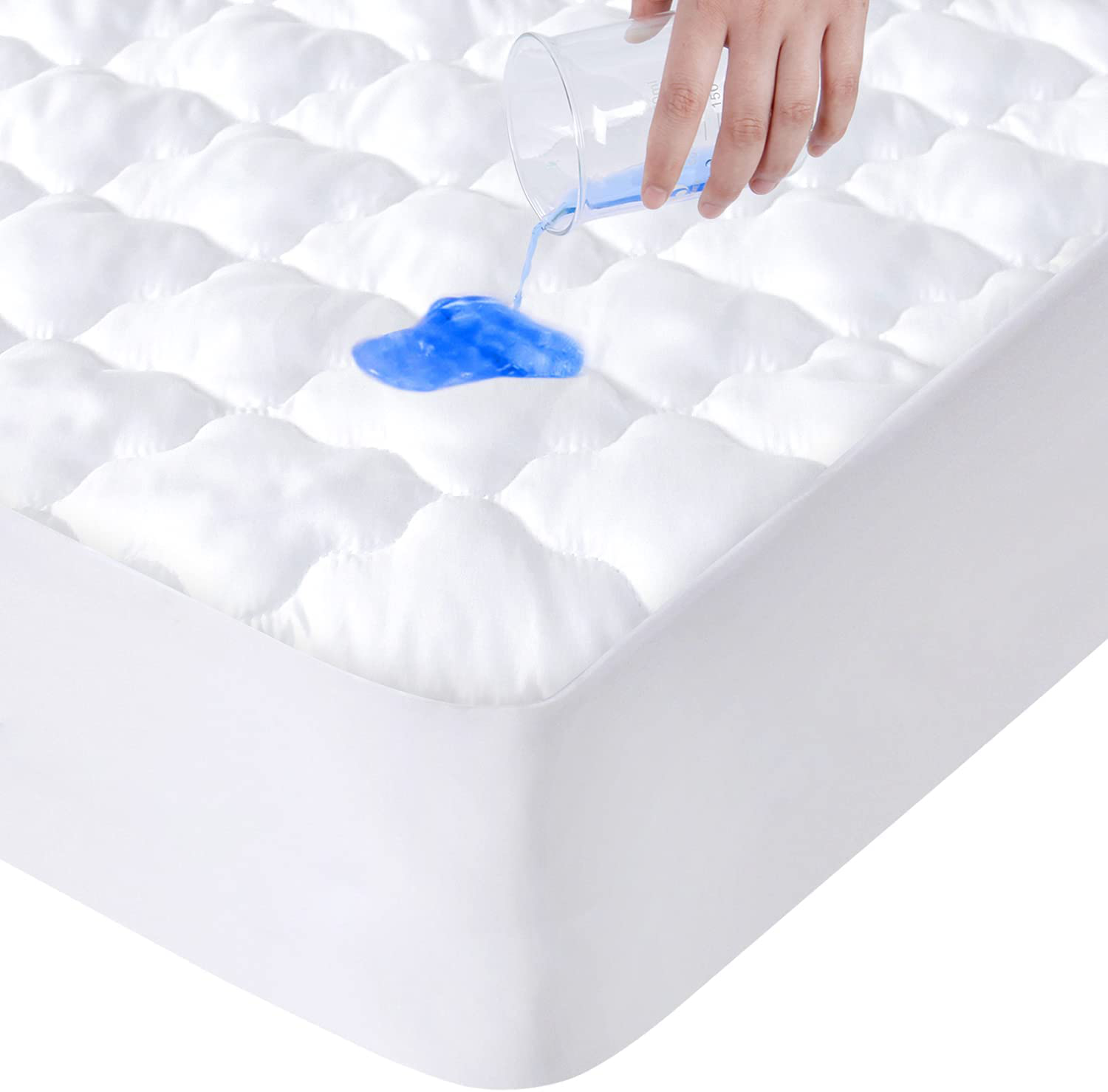 SPRINGSPIRIT Mattress Pad Cover Waterproof (Queen), Quilted Fitted Queen Mattress Pad Protector with Ultra Soft & Absorbent Surface and Deep Pocket to 14 inch, Stain Protection