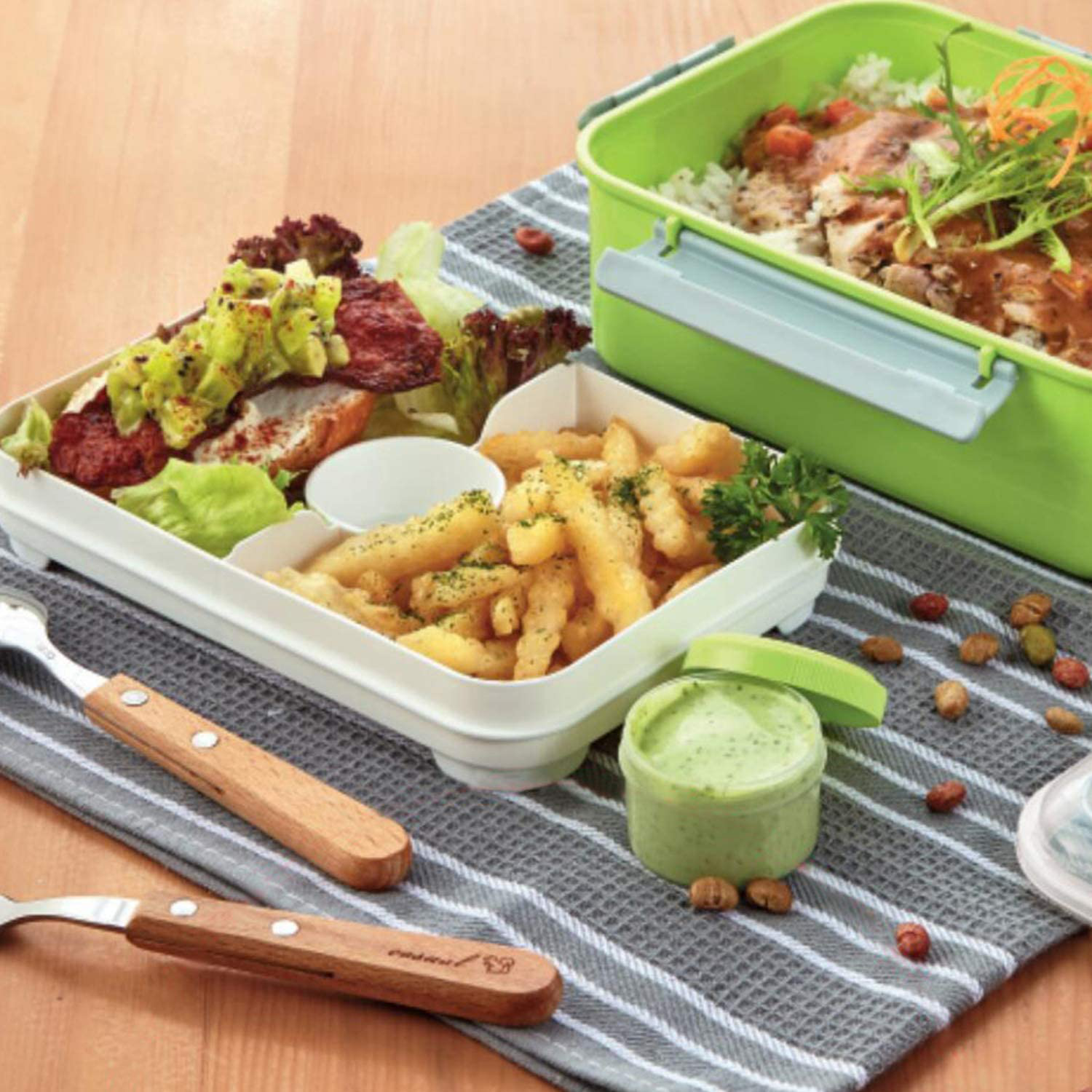 Shopwithgreen Set of 3 Salad Food Storage Container To Go, 47-oz Bento Box with Removable Tray & Dressing Pots, for Lunch, Snacks, School & Travel - Food Prep Storage Containers with Lids
