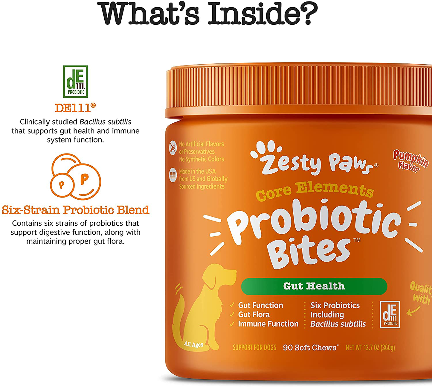 Zesty Paws Probiotic for Dogs - Probiotics for Gut Flora, Digestive Health, Occasional Diarrhea & Bowel Support - Clinically Studied DE111 - Functional Dog Supplement Soft Chews for Pet Immune System