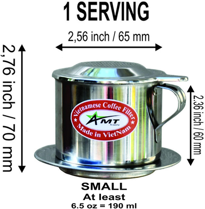 AMT 6.5 OZ Vietnamese Coffee Maker, 1 Serving Phin, Screw Down Coffee Vietnamese Coffee Filter Vietnam Coffee Dripper for making Vietnamese Style at Home Office(7, Handle))