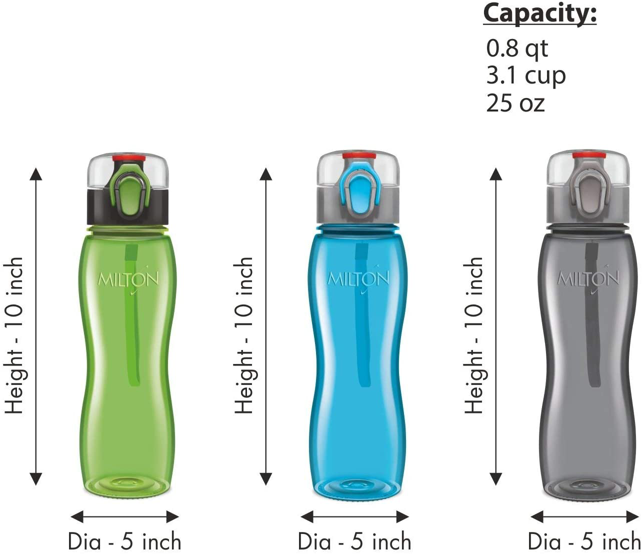 MILTON Kids Water Bottle 3 Pack Triton 25 Oz Large Sports Water Bottle for Men, Women, Kid Wide Mouth Water Bottle with Strap Carry Handle for Bike Gym Running Cycling Multi Color (Rock Set)