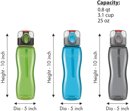 MILTON Kids Water Bottle 3 Pack Triton 25 Oz Large Sports Water Bottle for Men, Women, Kid Wide Mouth Water Bottle with Strap Carry Handle for Bike Gym Running Cycling Multi Color (Rock Set)