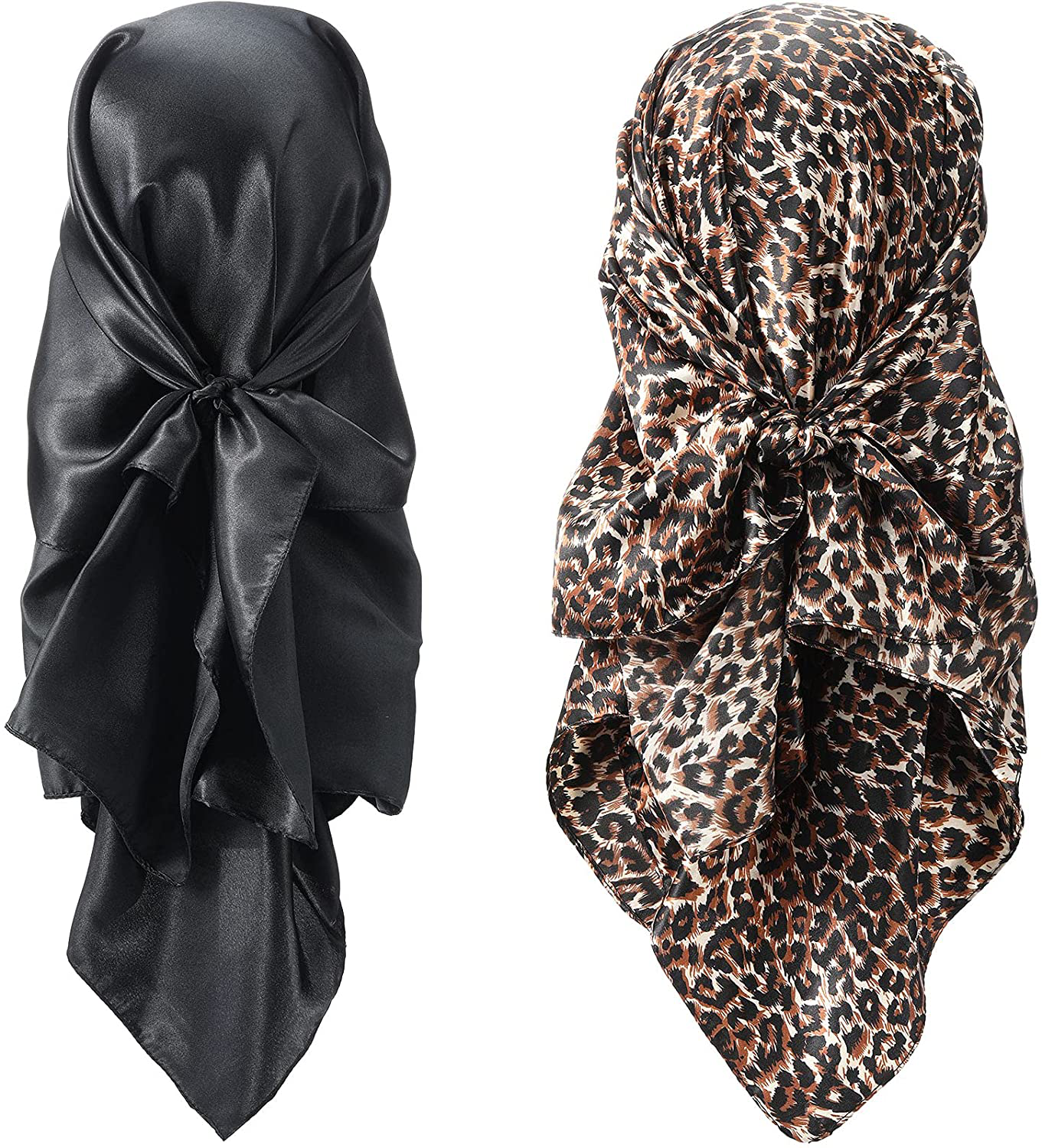 2 Pieces 35 Inch Silk Head Scarf Sleeping Hair Wrapping Night Satin Scarf