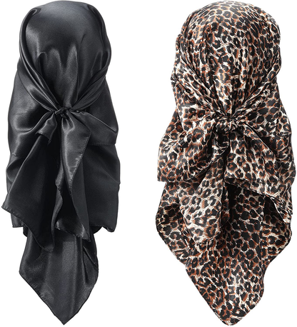 2 Pieces 35 Inch Silk Head Scarf Sleeping Hair Wrapping Night Satin Scarf