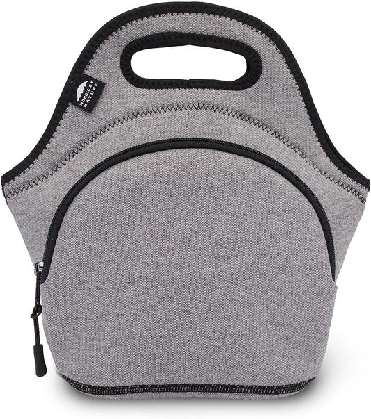 Nordic By Nature Neoprene Lunch Bag for Women & Lunch tote for Kids Insulated Lunch bag Reusable Washable Extra Thick Neoprene & Soft Cotton Feel, Premium Stitching, Outside Pocket, (M) Grey/Black