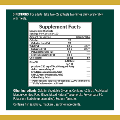 Nature’s Bounty Fish Oil, 1200mg, 360mcg of Omega-3, 200 Rapid Release Softgels