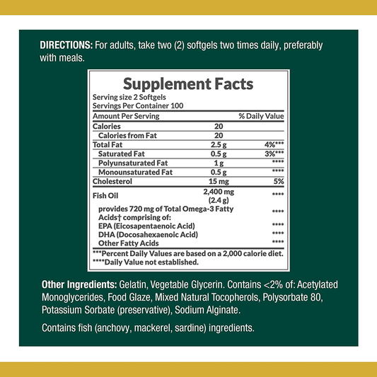 Nature’s Bounty Fish Oil, 1200mg, 360mcg of Omega-3, 200 Rapid Release Softgels
