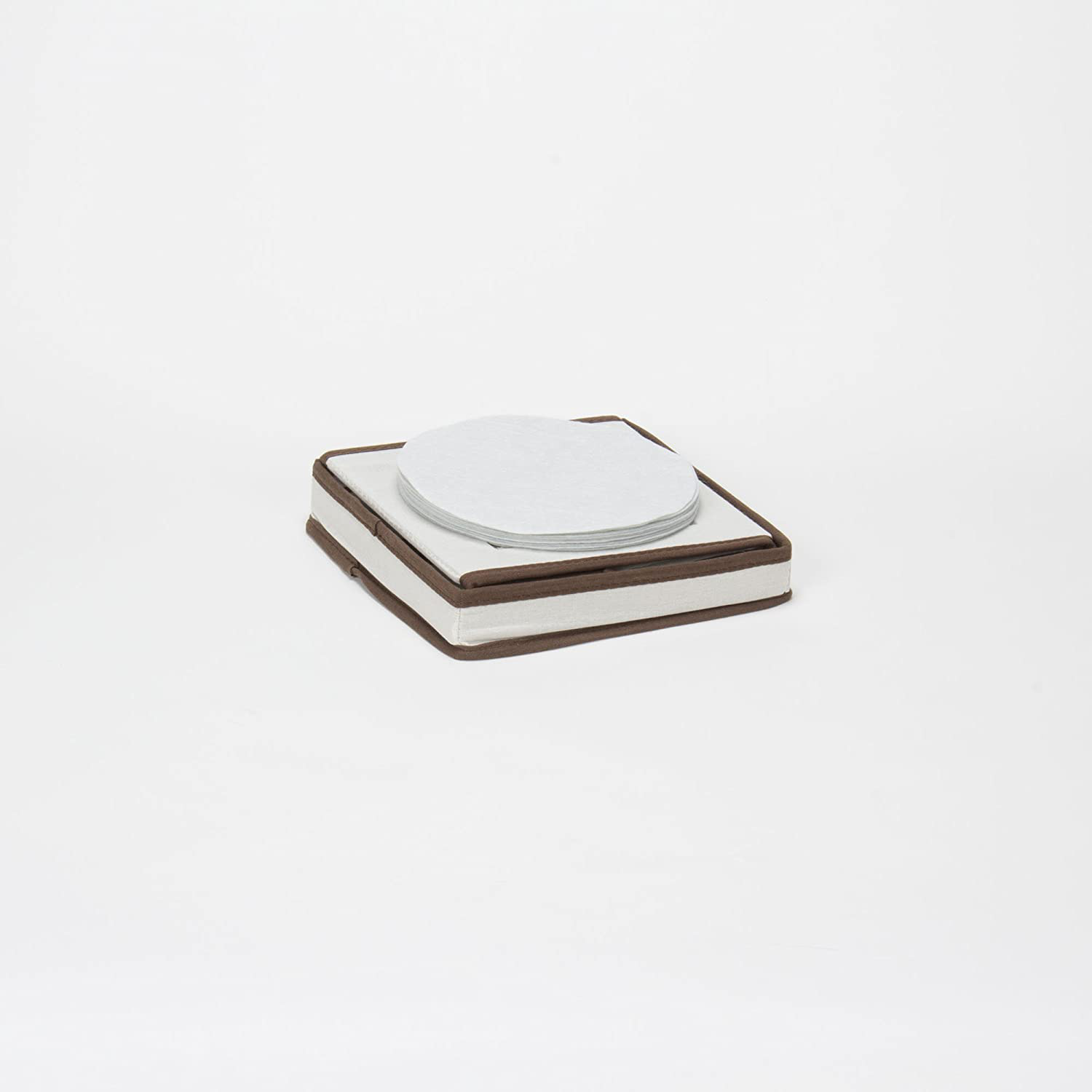 Household Essentials Natural 532 Dinnerware Box with Lid and Handles | Storage Bin for Dessert Plates or Bowls Canvas with Brown Trim