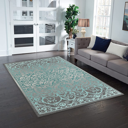 Maples Rugs Pelham Vintage Area Rugs for Living Room & Bedroom [Made in USA], 3'4 x 5, Light Spa
