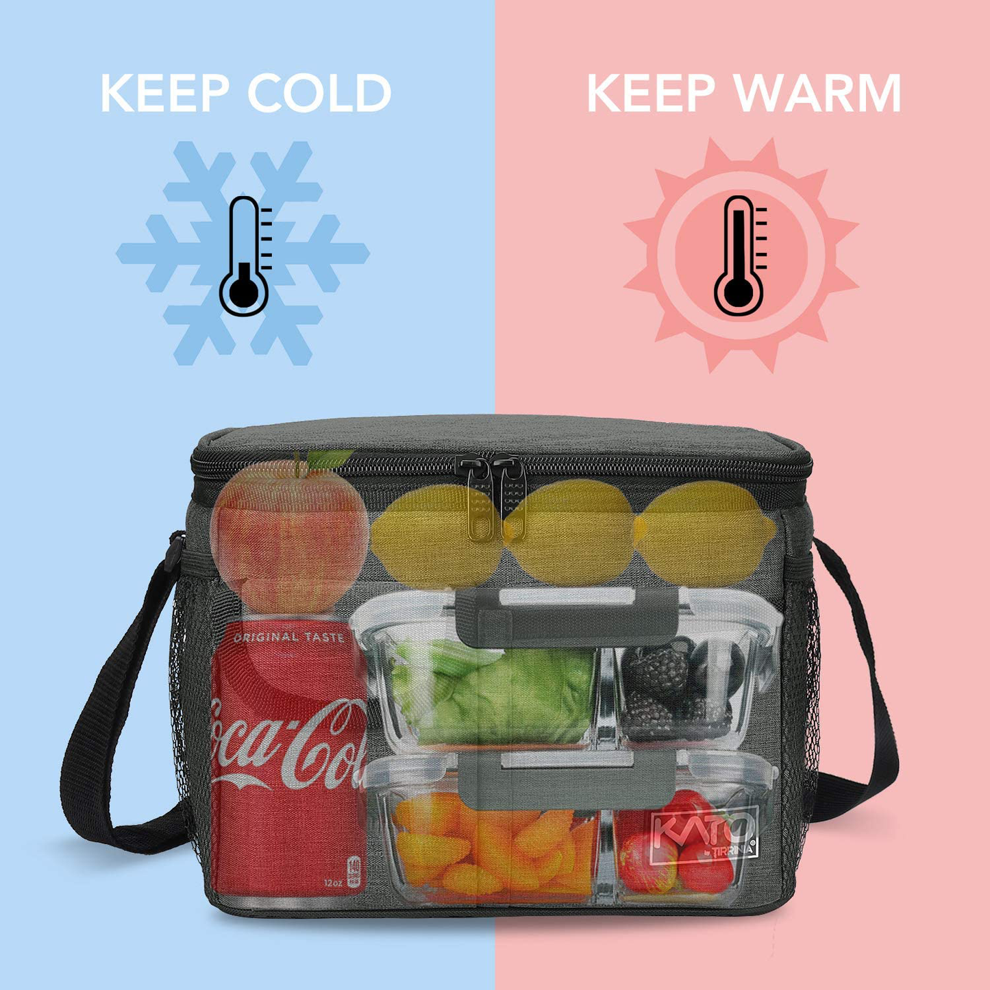 Tirrinia Insulated Lunch Bag w/Leather Handle for Women/Men, Leakproof Thermal Reusable Lunch Box Tote w/multifunctional Strap for Adult & Kids, Lunch Cooler for Work w/Durable Side Pocket, Khaki