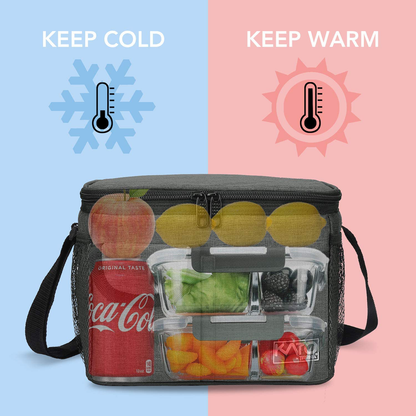 Tirrinia Insulated Lunch Bag w/Leather Handle for Women/Men, Leakproof Thermal Reusable Lunch Box Tote w/multifunctional Strap for Adult & Kids, Lunch Cooler for Work w/Durable Side Pocket, Khaki